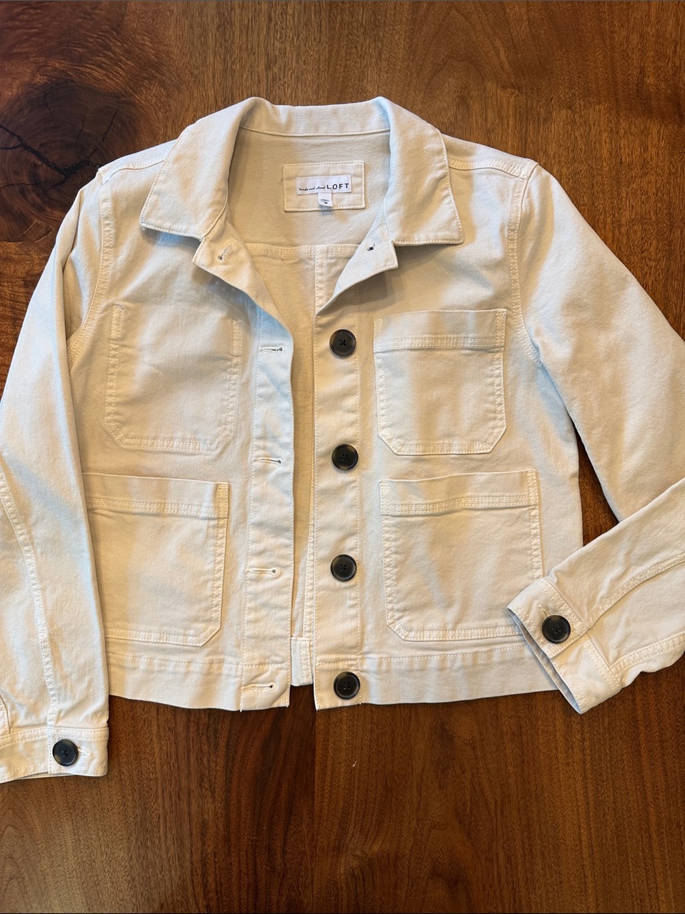 LOFT Cream Button-Front Jean Jacket